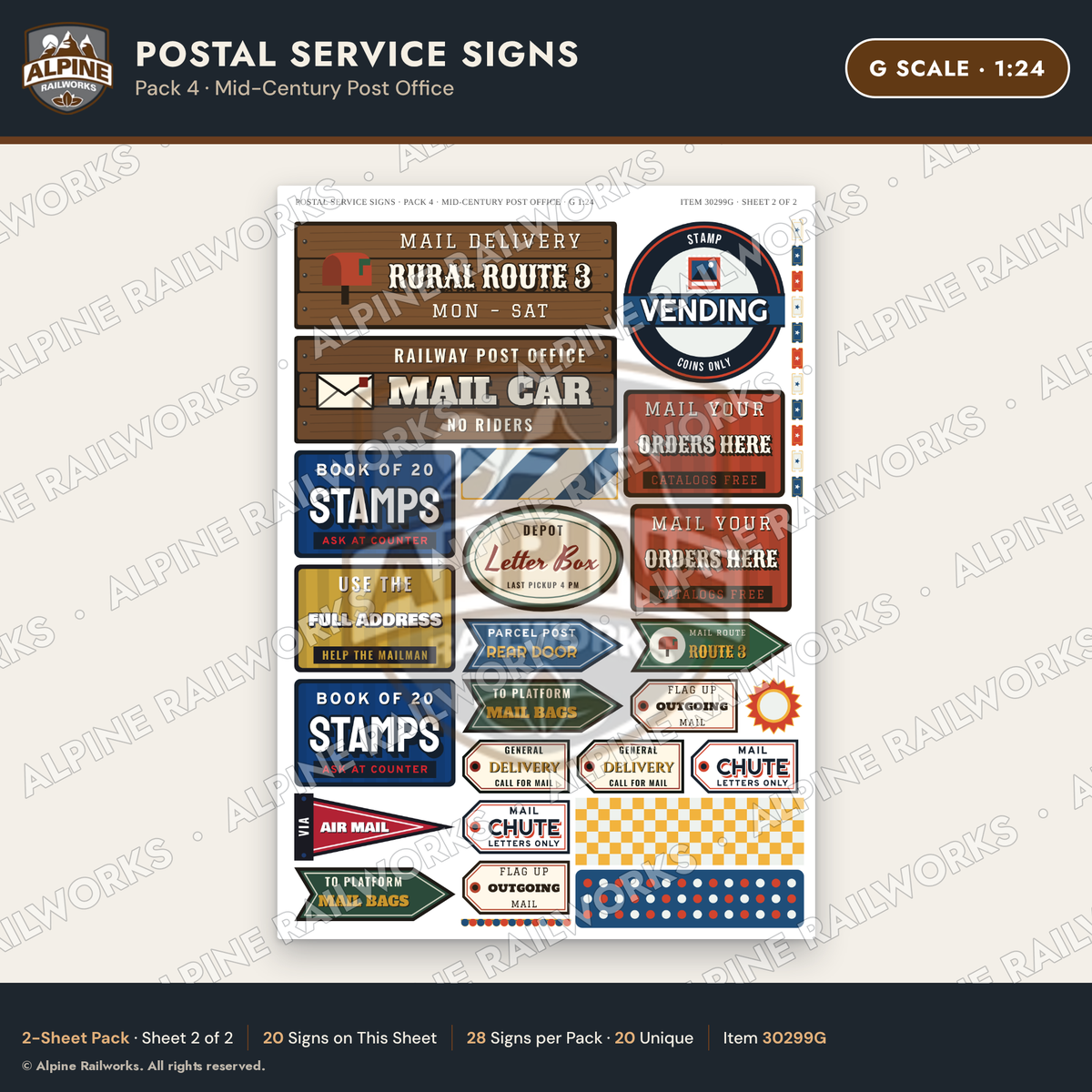 Alpine Railworks 30299G G Scale Postal Service Signs