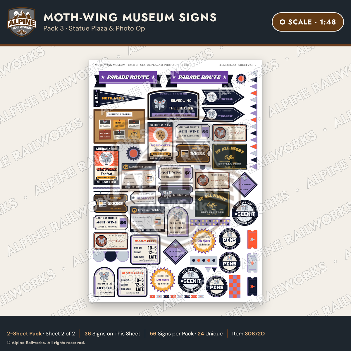 Alpine Railworks 30872O O Scale Roadside Signs - Mothman Museum