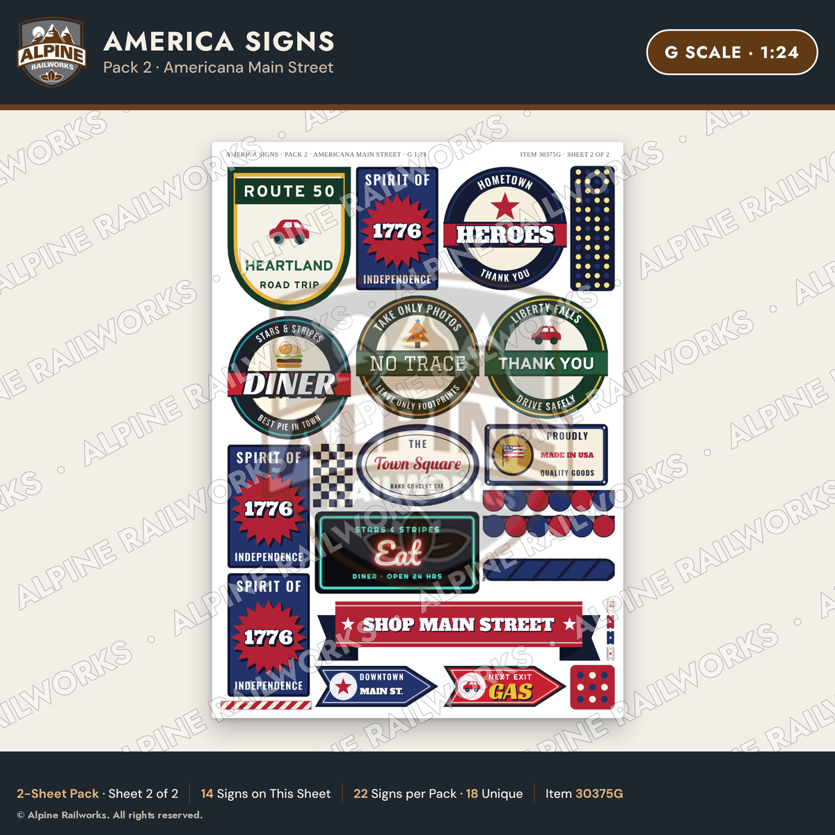 Alpine Railworks 30375G G Scale America Signs - Americana Main Street