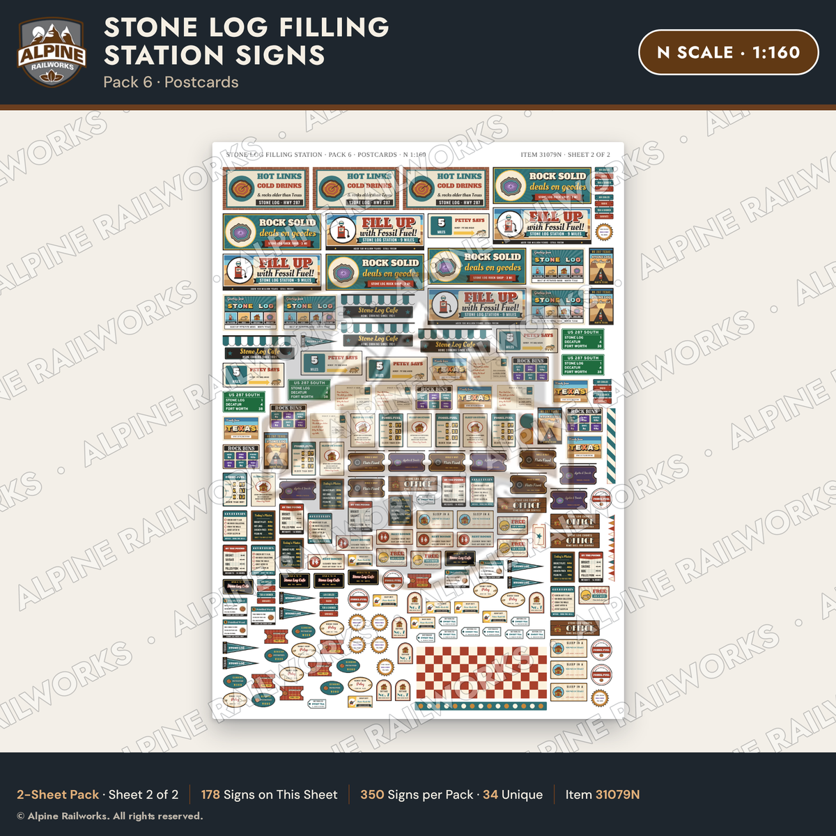 Alpine Railworks 31079N N Scale Roadside Signs - Petrified Wood