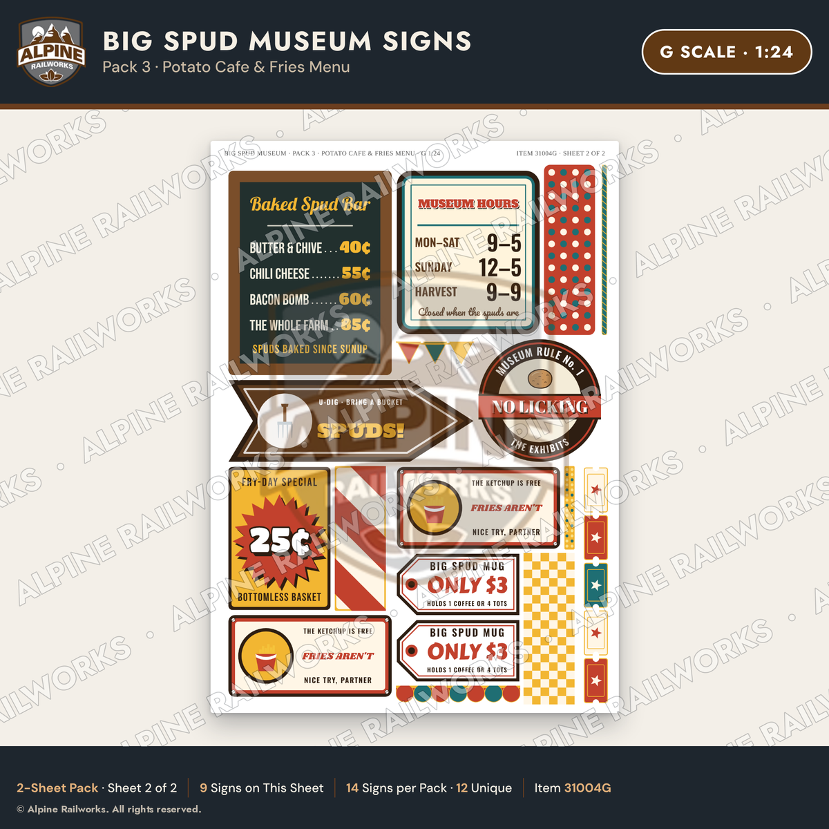 Alpine Railworks 31004G G Scale Roadside Signs - Potato Museum