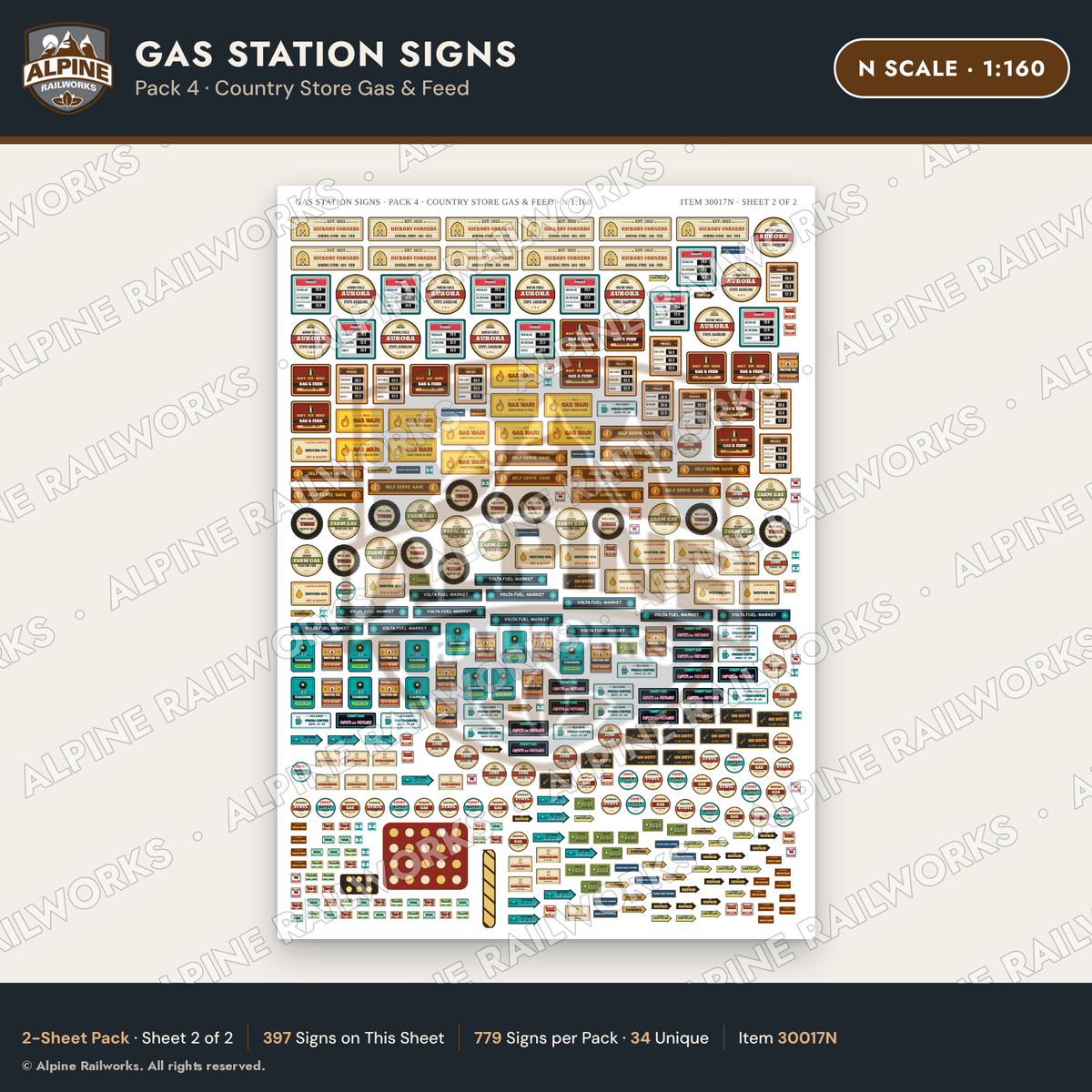 Alpine Railworks 30017N N Scale Gas Station Signs - Country Store Gas
