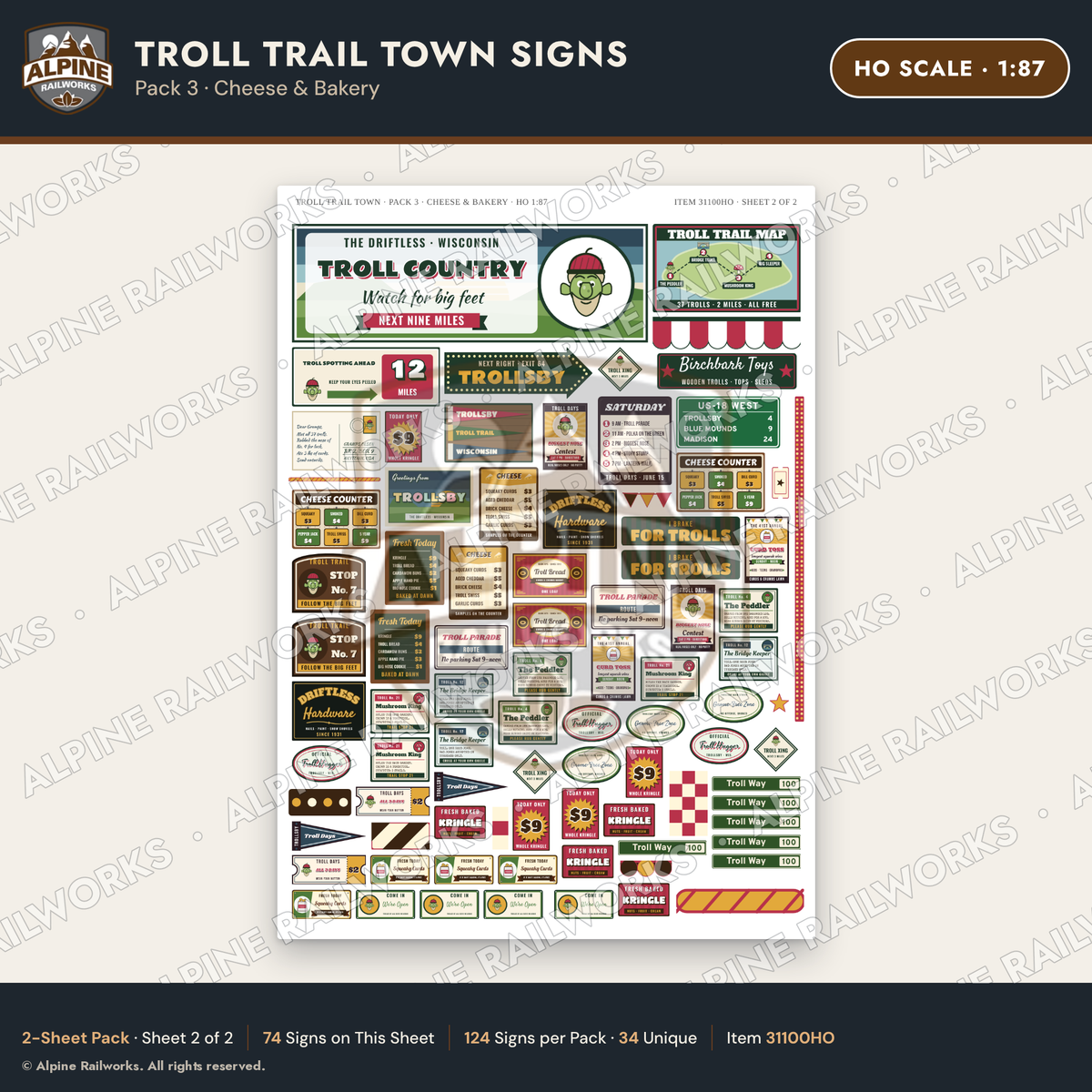 Alpine Railworks 31100HO HO Scale Roadside Signs - Troll Town