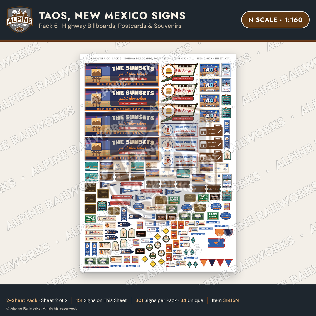 Alpine Railworks 31415N N Scale Taos NM Signs - Billboards & Postcards