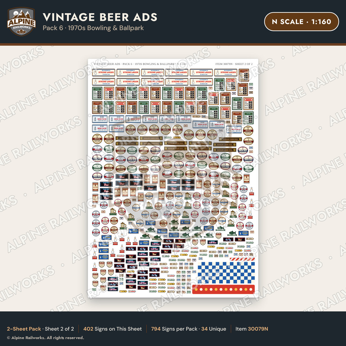 Alpine Railworks 30079N N Scale Vintage Beer Ads - 1970s Bowling