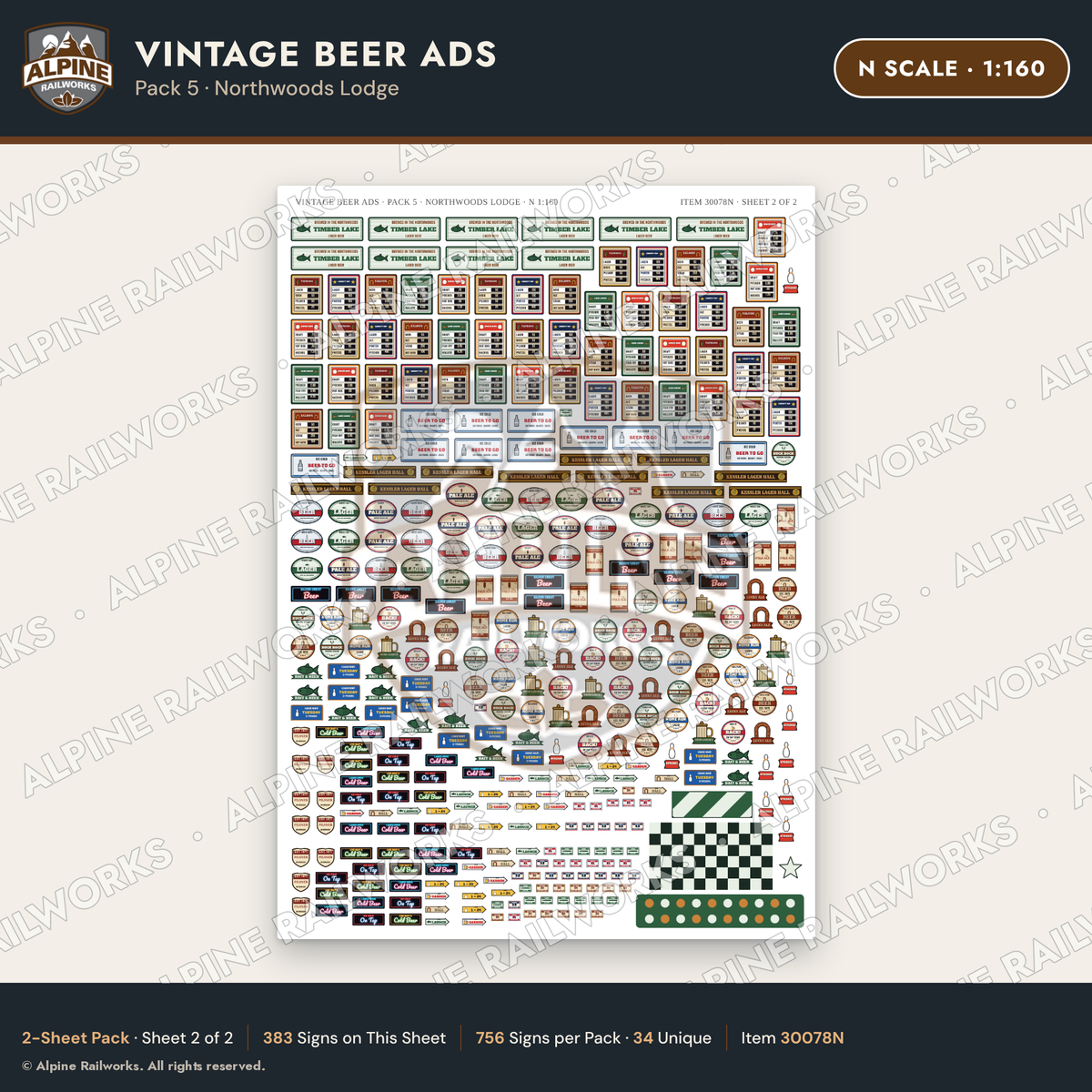 Alpine Railworks 30078N N Scale Vintage Beer Ads - Northwoods Lodge