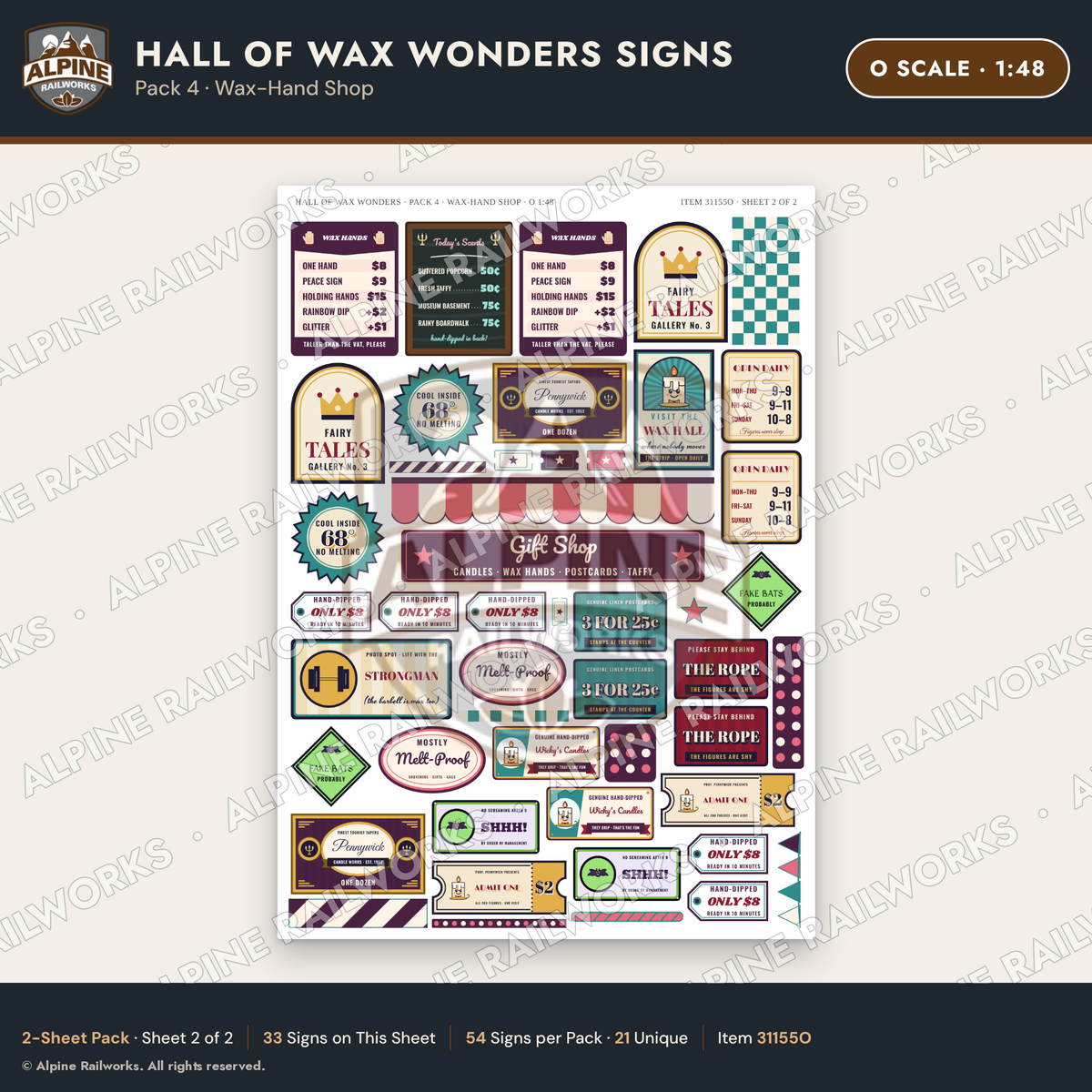 Alpine Railworks 31155O O Scale Roadside Attraction Signs - Wax Museum