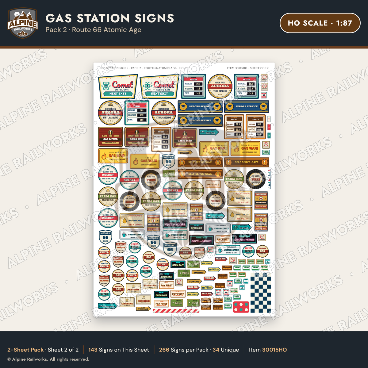 Alpine Railworks 30015HO HO Scale Gas Station Signs