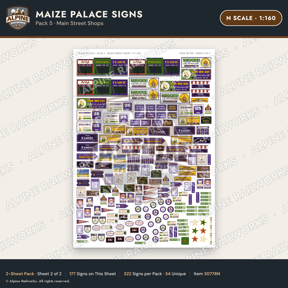 Alpine Railworks 30778N N Scale Roadside Signs - Corn Palace