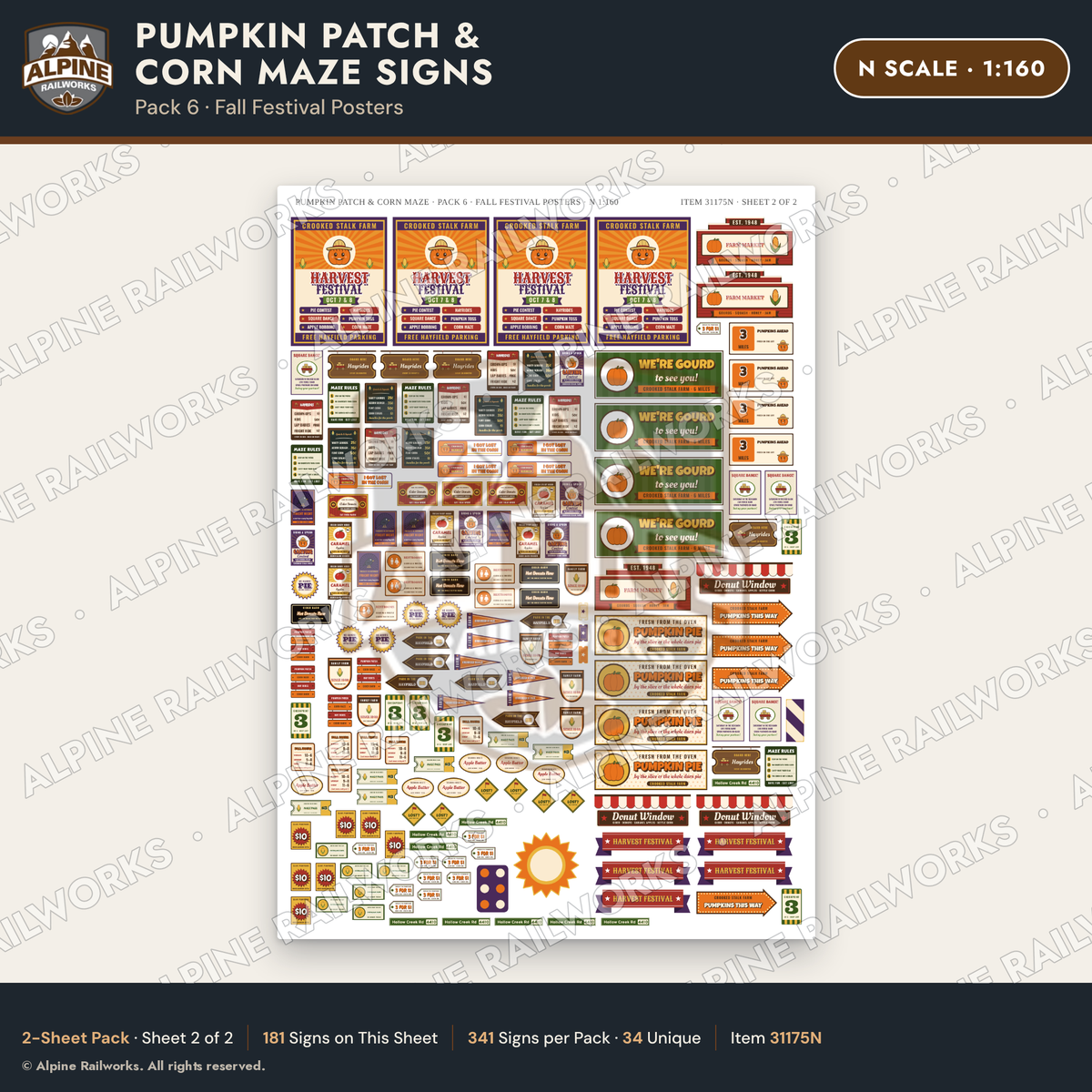 Alpine Railworks 31175N N Scale Farm Signs - Pumpkin Patch & Corn Maze