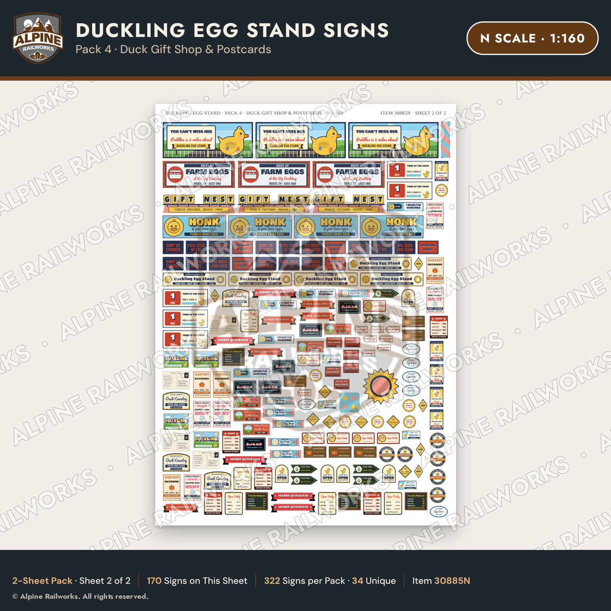 Alpine Railworks 30885N N Scale Roadside Signs - Giant Duck Farm Stand