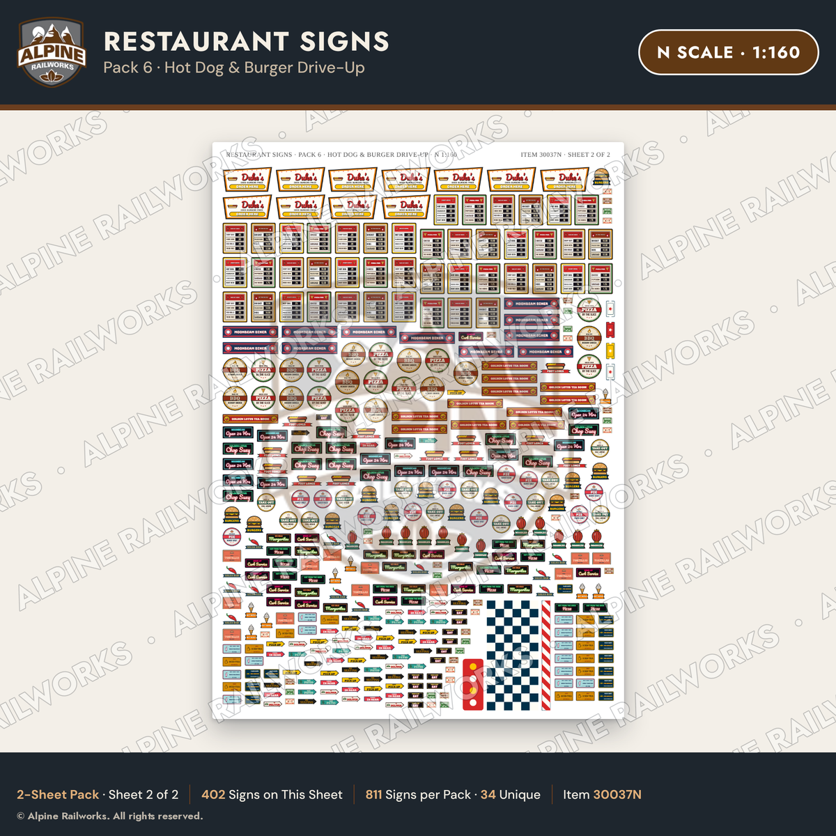 Alpine Railworks 30037N N Scale Restaurant Signs - Hot Dog