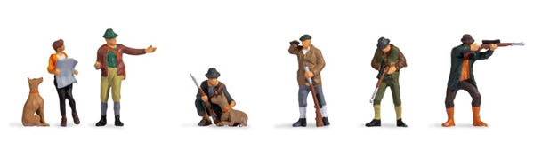 Noch 36059 N Scale Hunters and Foresters -- 6 People, 2 Dogs