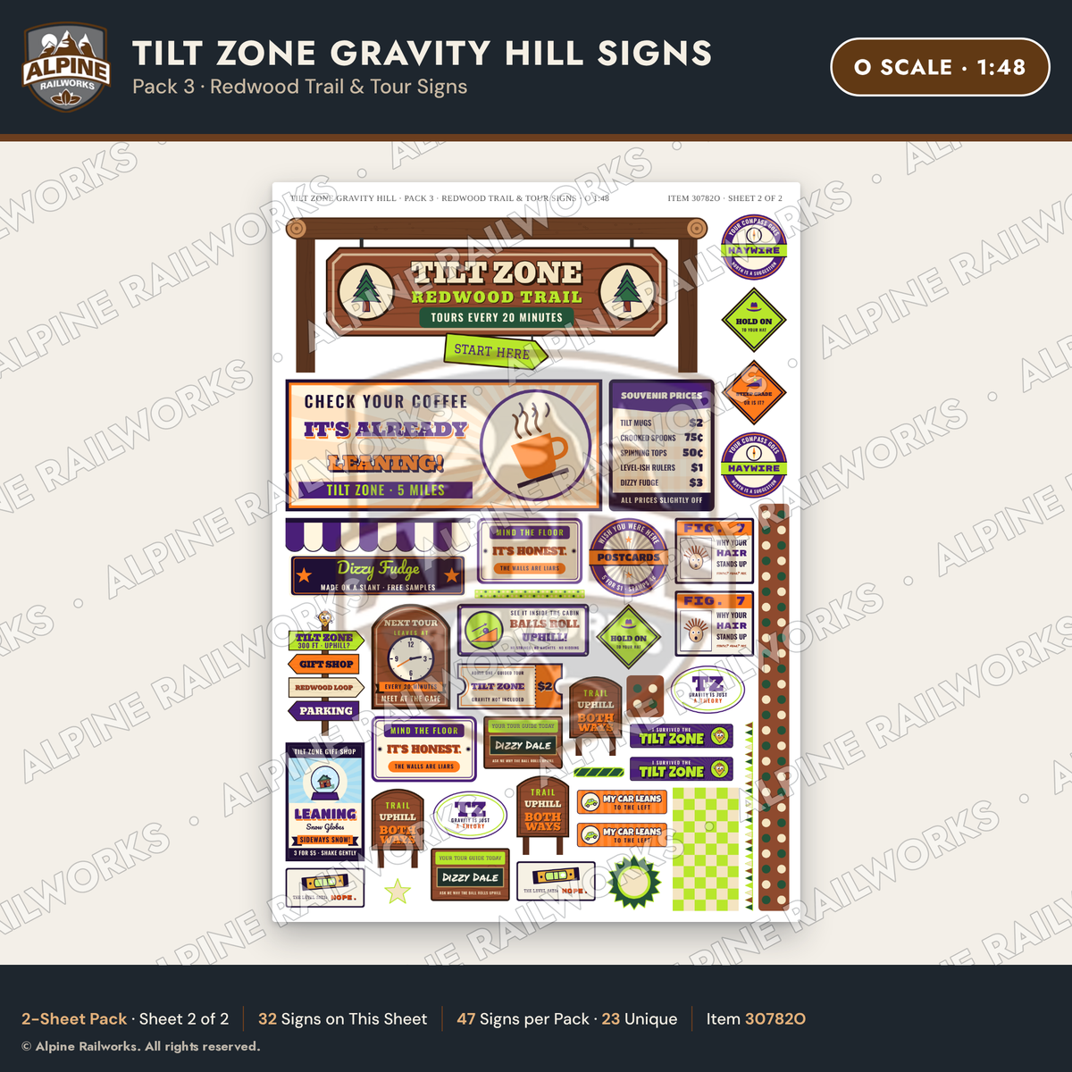 Alpine Railworks 30782O O Scale Roadside Signs - Mystery Spot