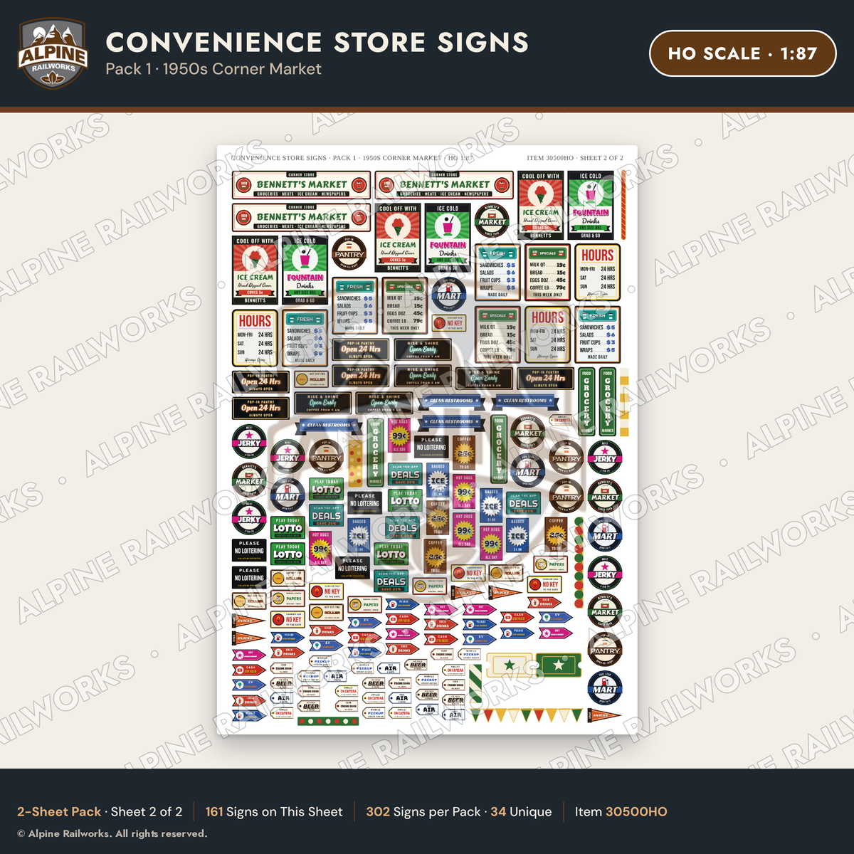Alpine Railworks 30500HO HO Scale Convenience Store Signs