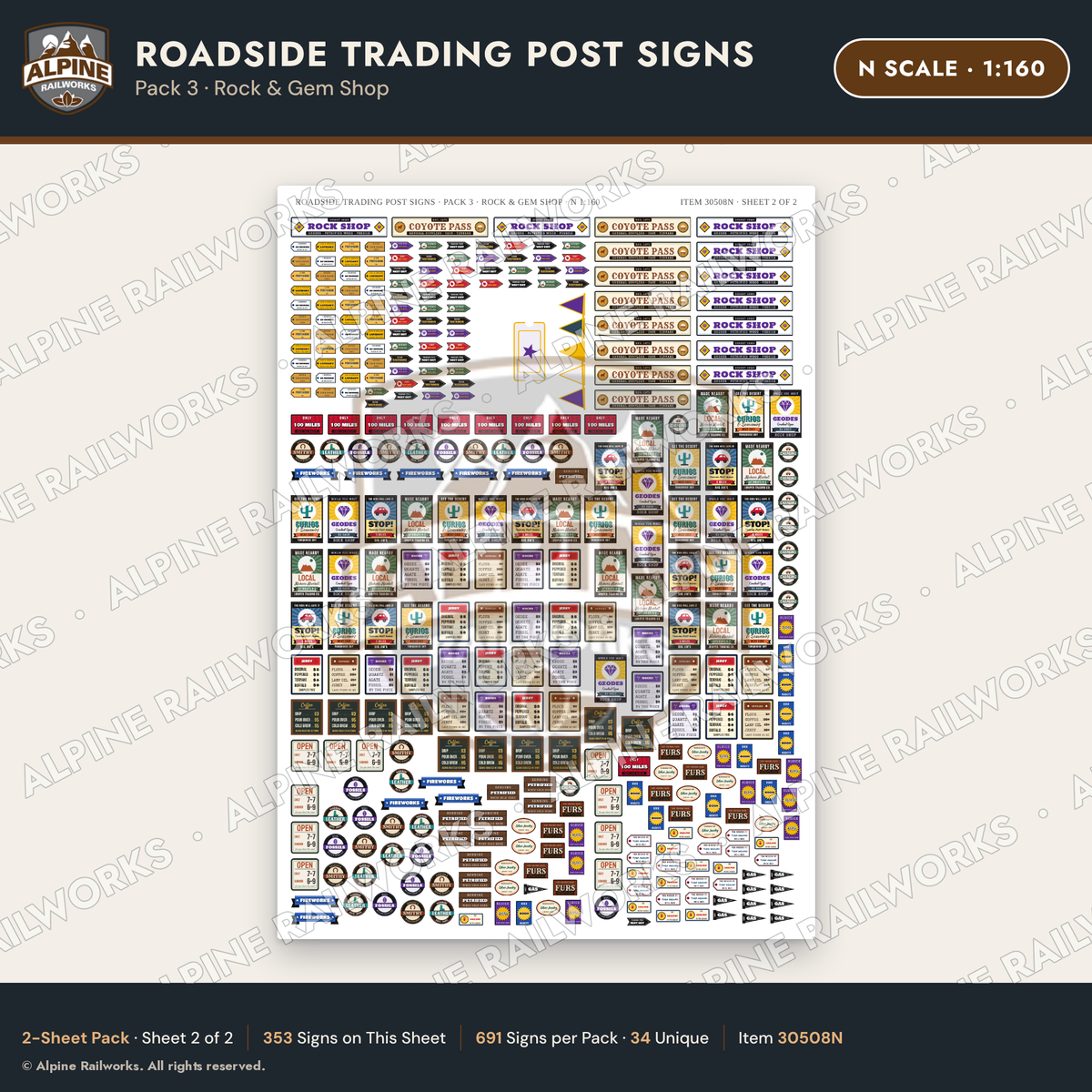 Alpine Railworks 30508N N Scale Roadside Trading Post Signs - Rock