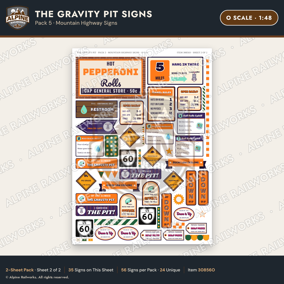 Alpine Railworks 30856O O Scale Roadside Signs - Mystery Hole
