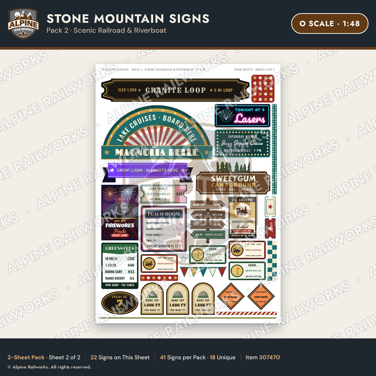 Alpine Railworks 30747O O Scale Tourist Signs - Stone Mountain