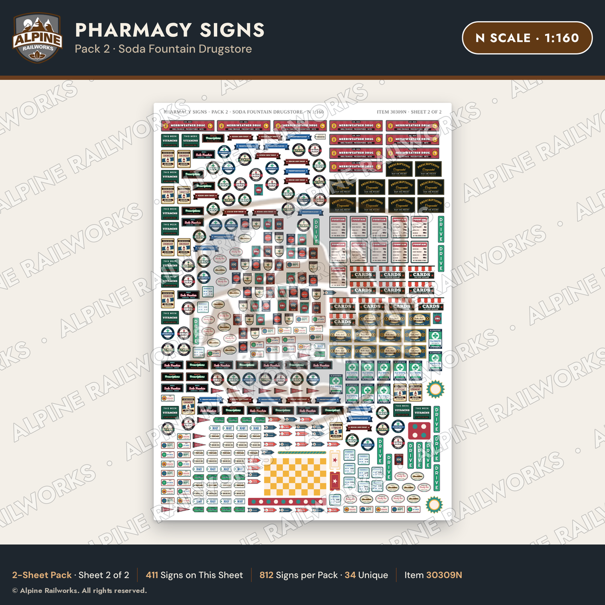 Alpine Railworks 30309N N Scale Pharmacy Signs