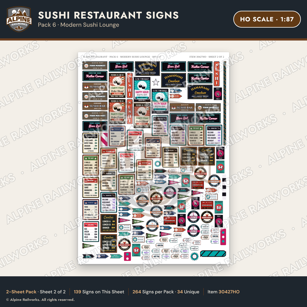 Alpine Railworks 30427HO HO Scale Sushi Restaurant Signs
