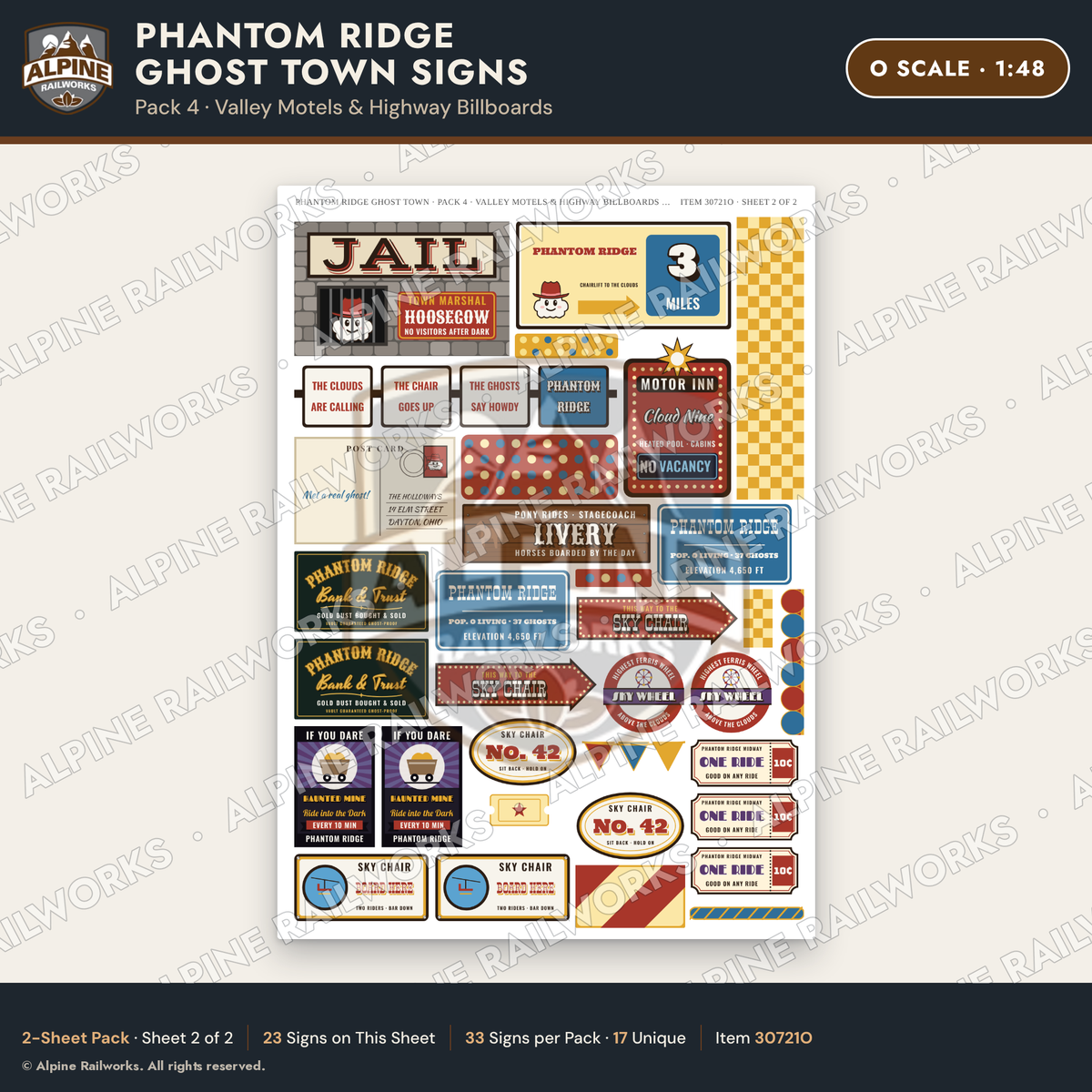 Alpine Railworks 30721O O Scale Roadside Signs - Mountain Ghost Town