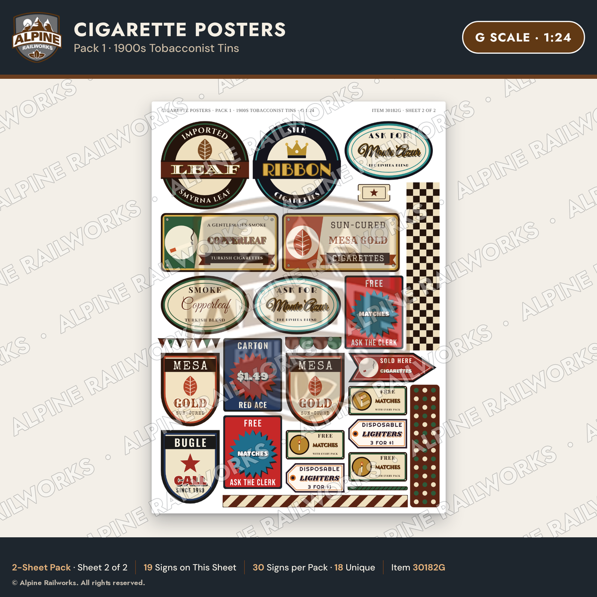 Alpine Railworks 30182G G Scale Cigarette Posters - Tobacconist Tins