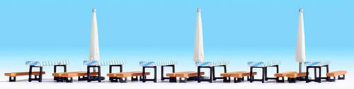 Noch 14817 HO Scale Beer Garden Accessories 12 Benches, 6 Tables, 3 Umbrellas