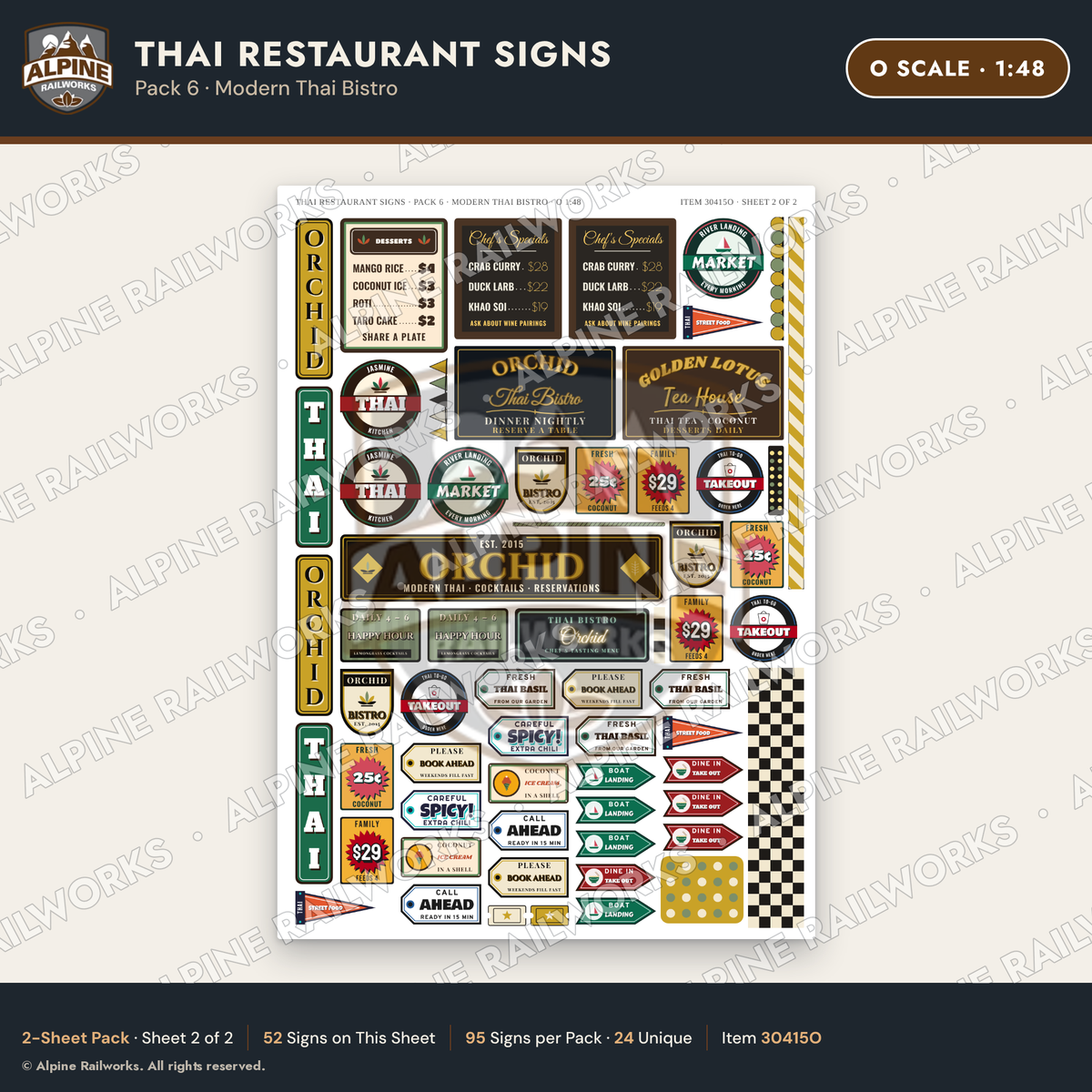 Alpine Railworks 30415O O Scale Thai Restaurant Signs