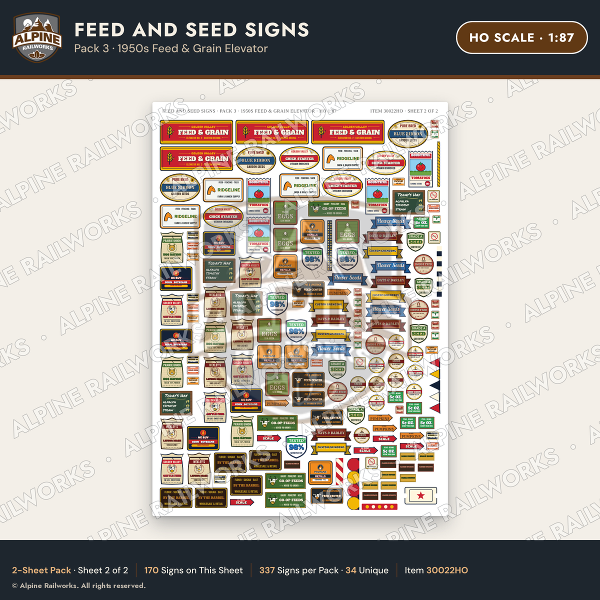 Alpine Railworks 30022HO HO Scale Feed and Seed Signs - 1950s Feed