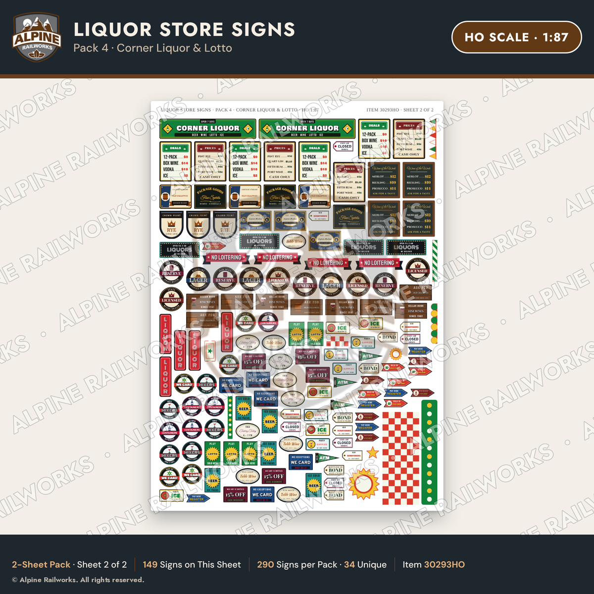 Alpine Railworks 30293HO HO Scale Liquor Store Signs - Corner Liquor