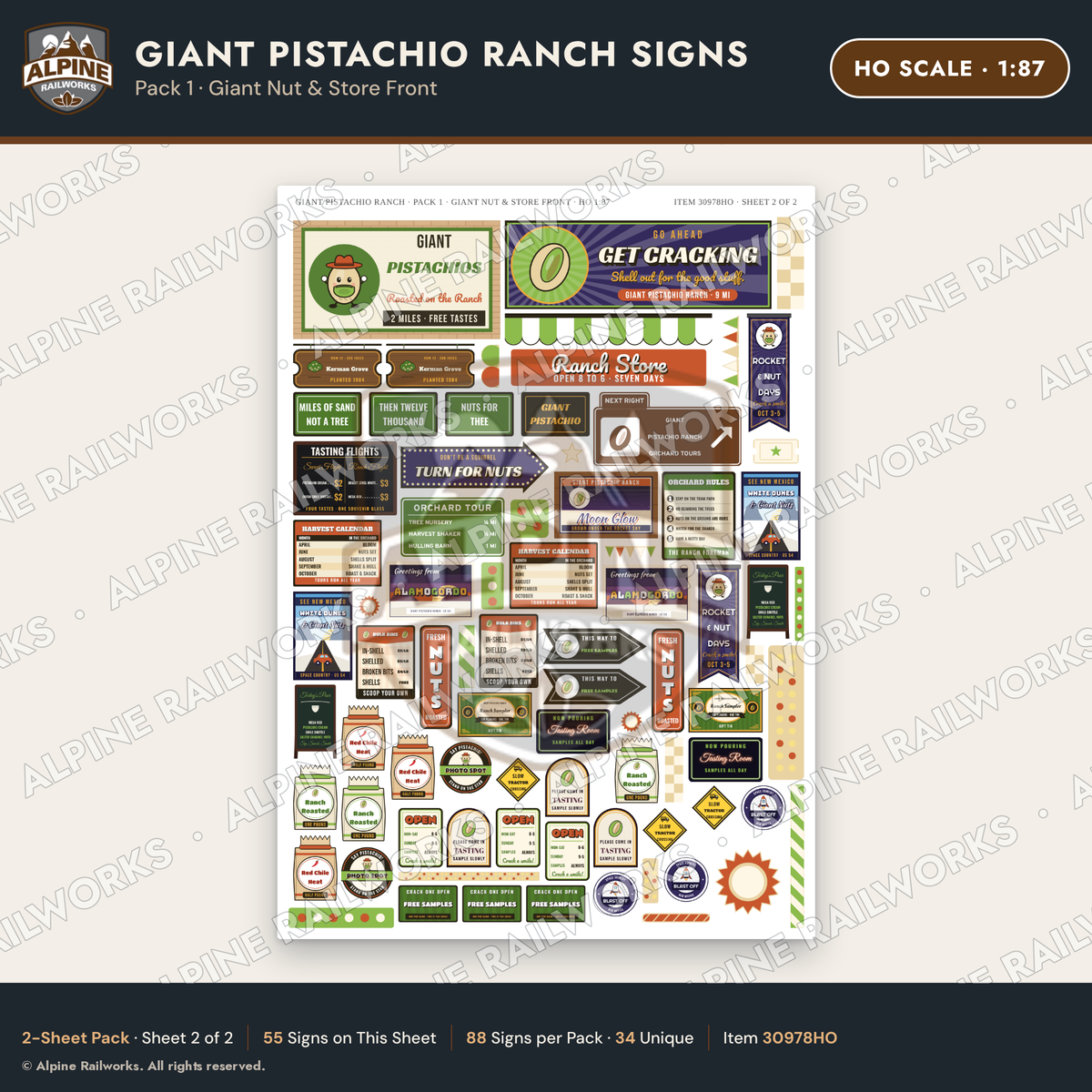 Alpine Railworks 30978HO HO Scale Roadside Signs - Giant Pistachio
