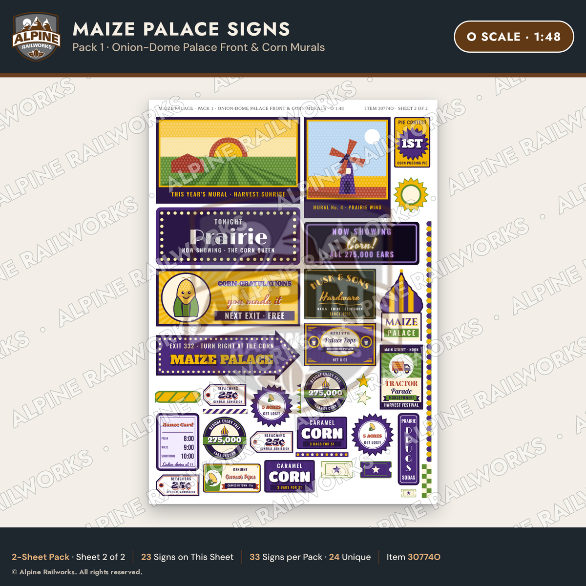 Alpine Railworks 30774O O Scale Roadside Signs - Corn Palace