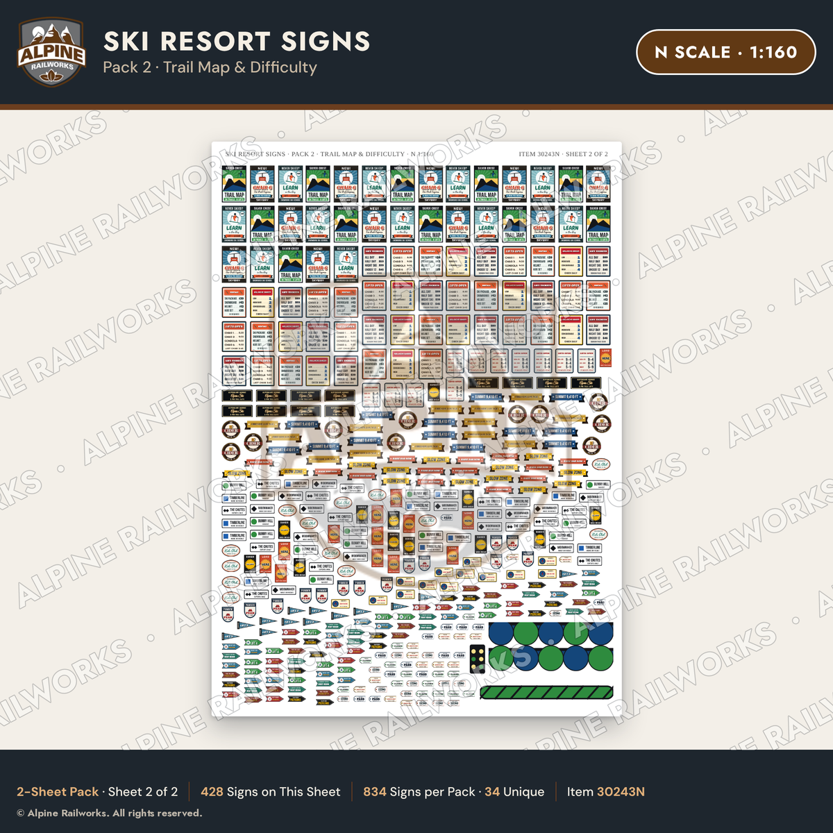 Alpine Railworks 30243N N Scale Ski Resort Signs - Trail Map