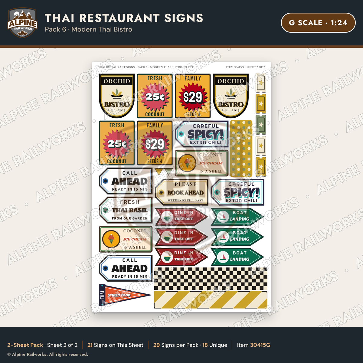 Alpine Railworks 30415G G Scale Thai Restaurant Signs
