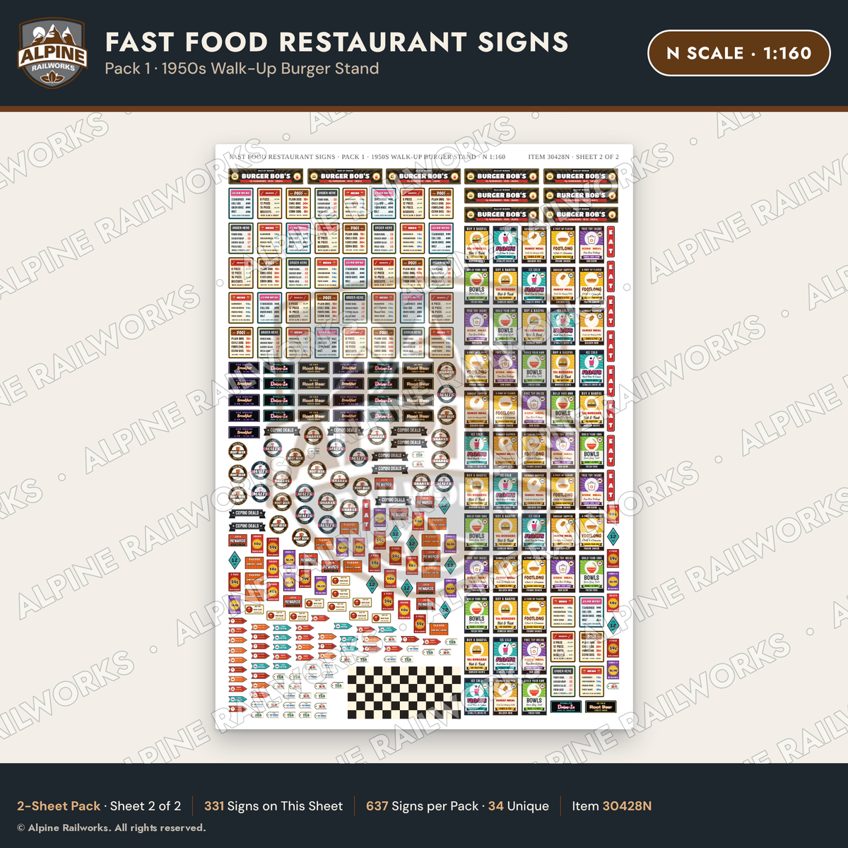 Alpine Railworks 30428N N Scale Fast Food Restaurant Signs