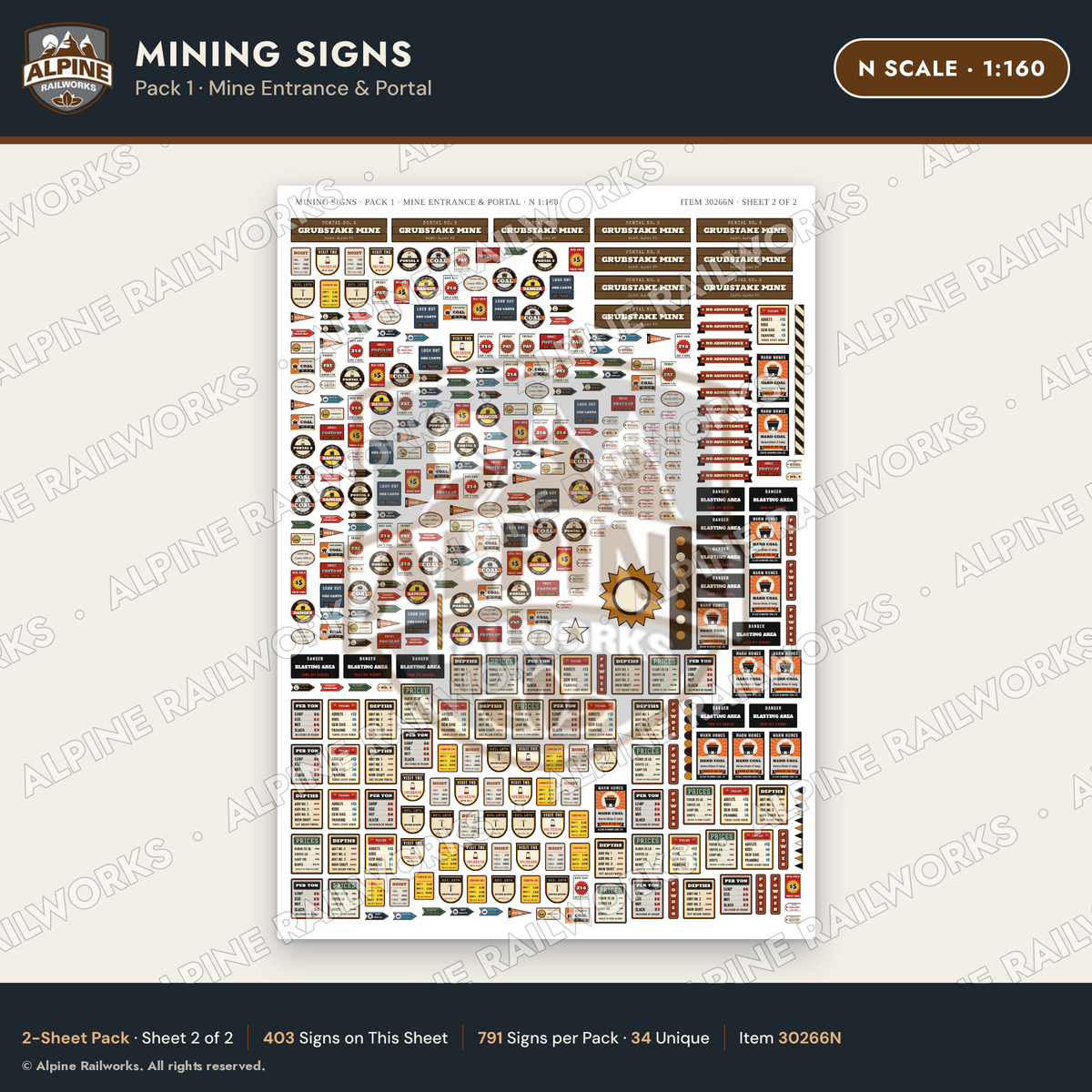 Alpine Railworks 30266N N Scale Mining Signs - Mine Entrance & Portal