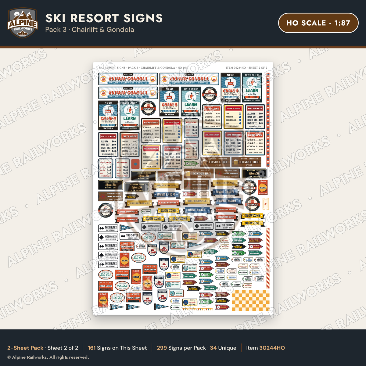 Alpine Railworks 30244HO HO Scale Ski Resort Signs - Chairlift