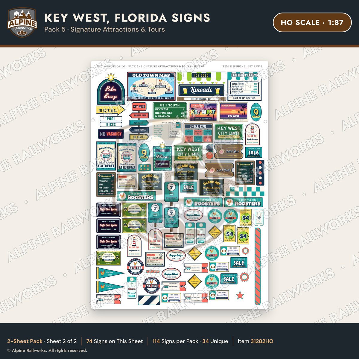 Alpine Railworks 31282HO HO Scale Key West FL Signs - Attractions