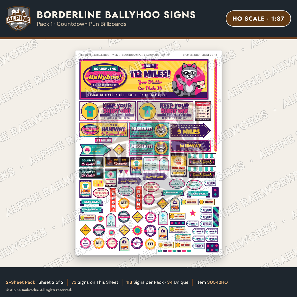 Alpine Railworks 30542HO HO Scale Roadside Signs - Border Tourist Stop
