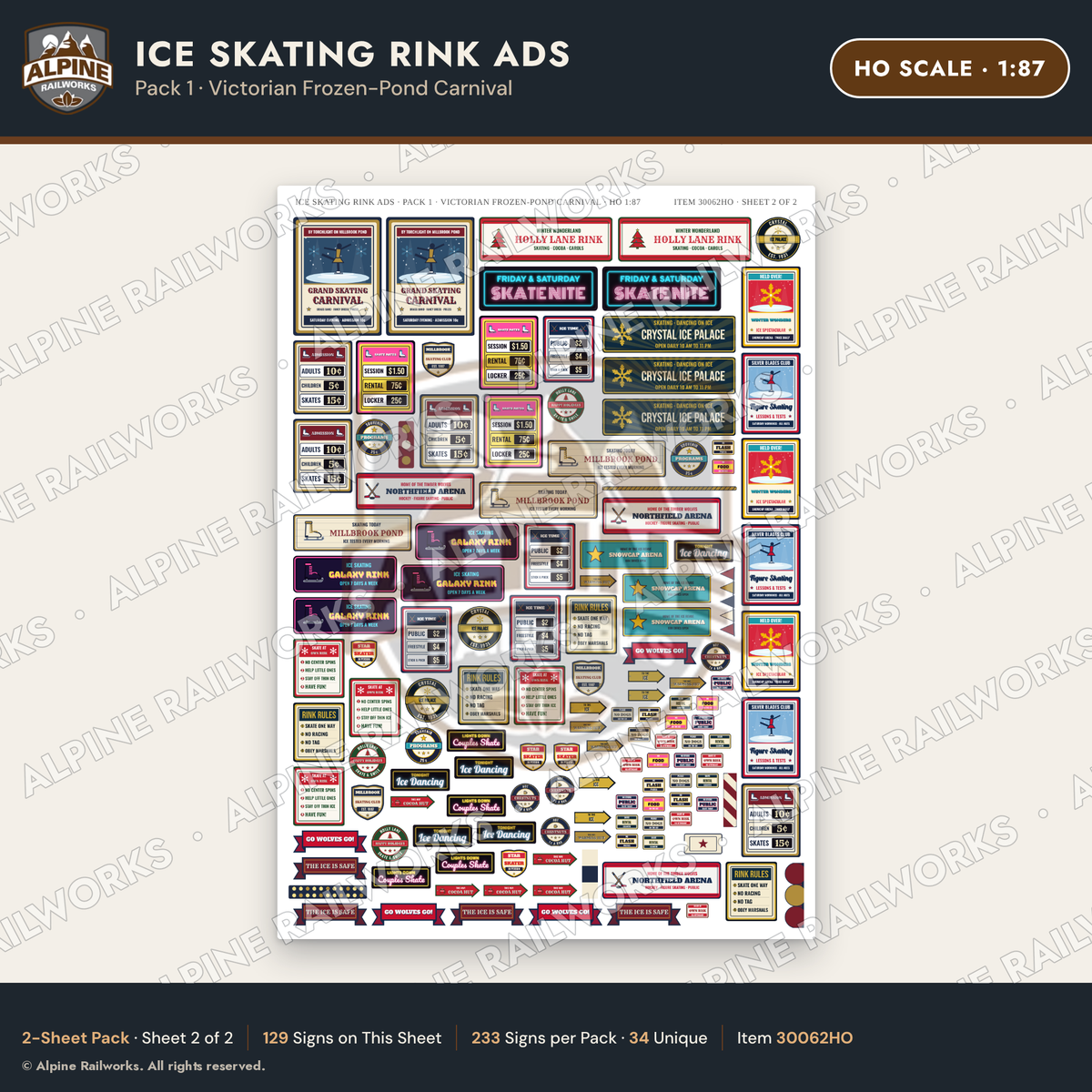Alpine Railworks 30062HO HO Scale Ice Skating Rink Ads