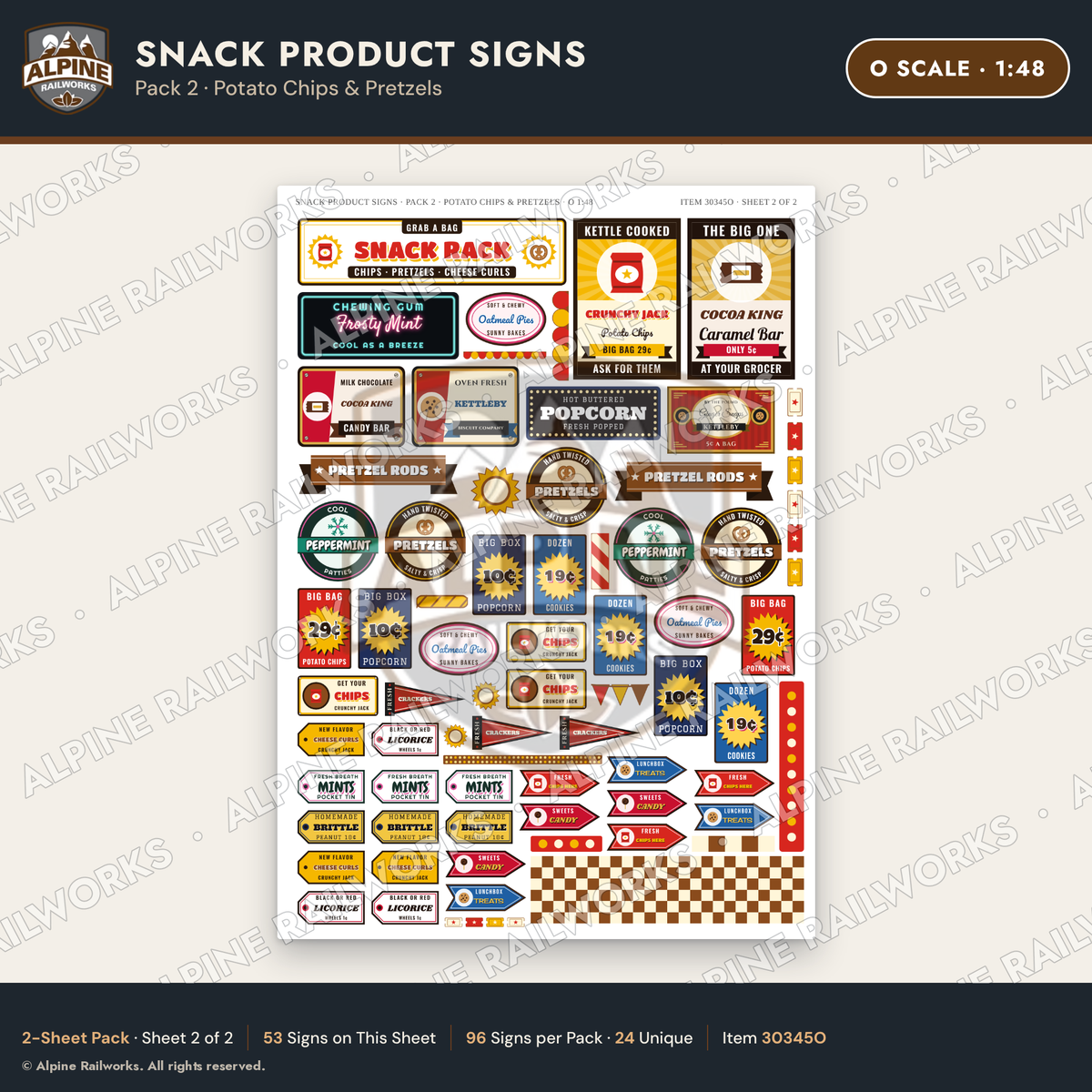 Alpine Railworks 30345O O Scale Snack Product Signs - Potato Chips