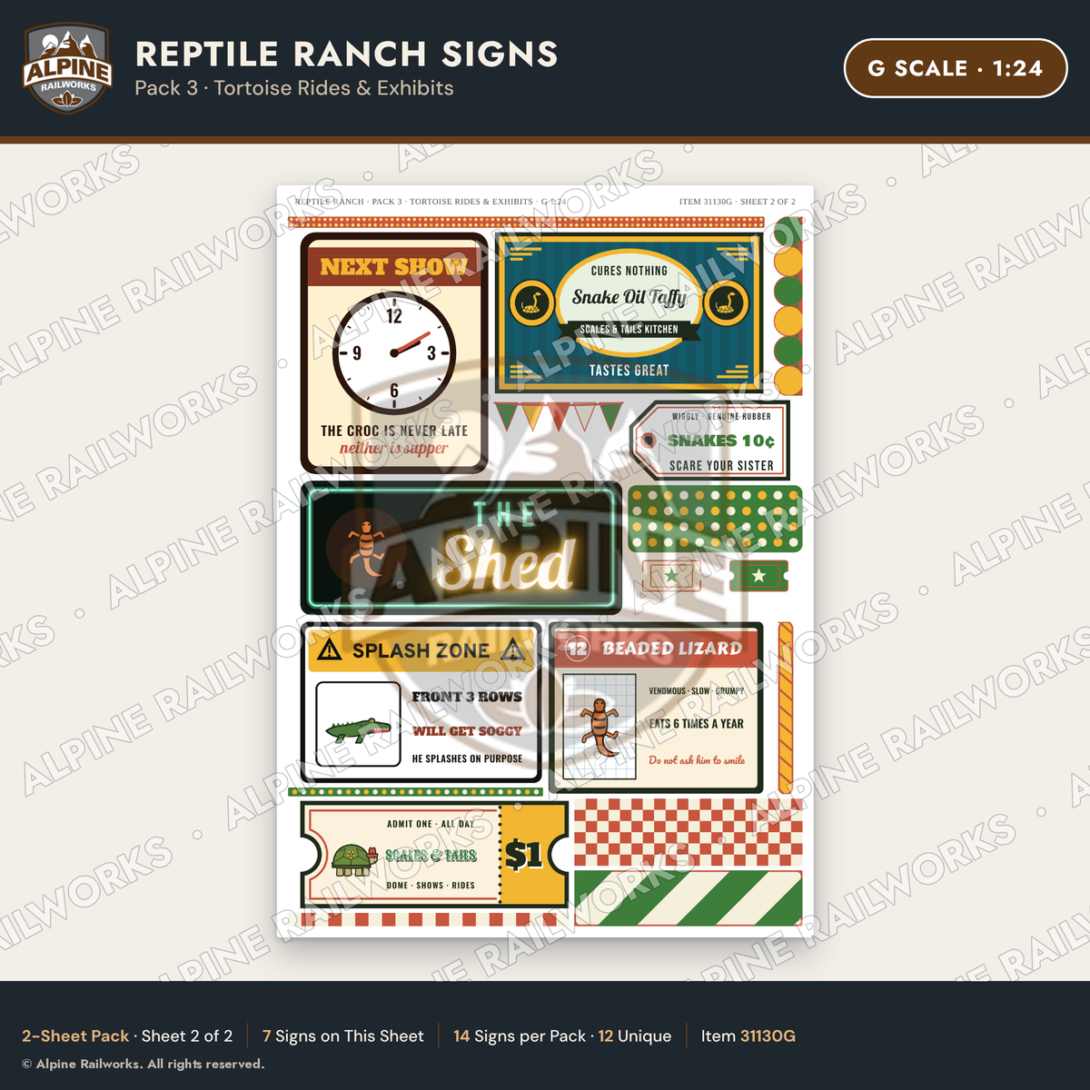 Alpine Railworks 31130G G Scale Roadside Signs - Reptile Zoo