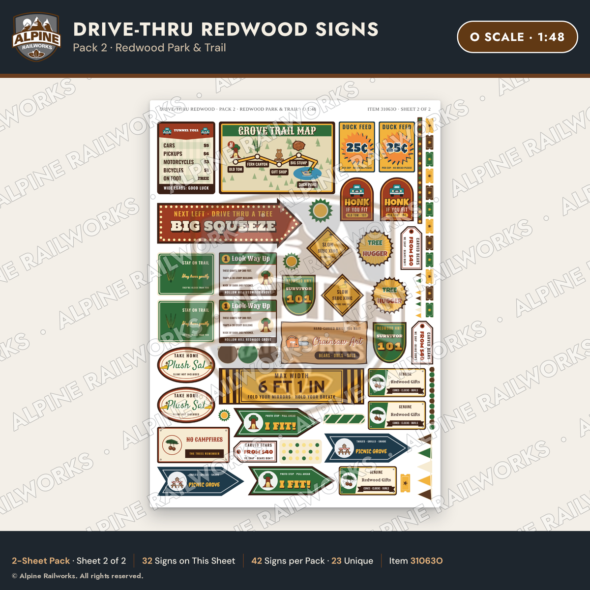 Alpine Railworks 31063O O Scale Roadside Signs - Drive-Thru Tree