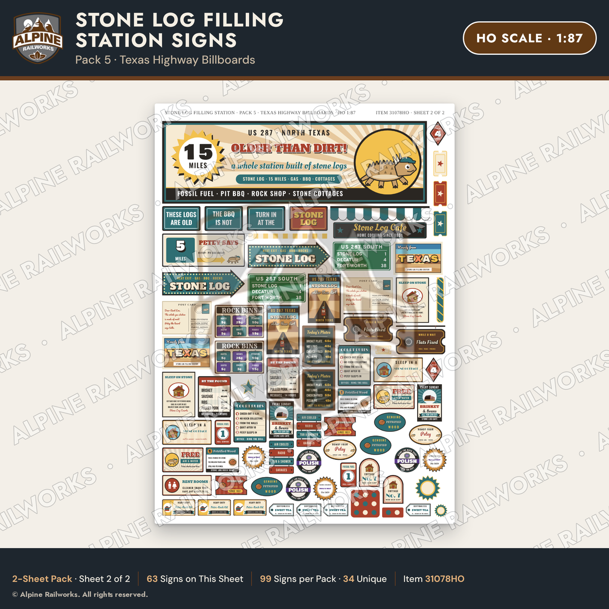 Alpine Railworks 31078HO HO Scale Roadside Signs - Petrified Wood