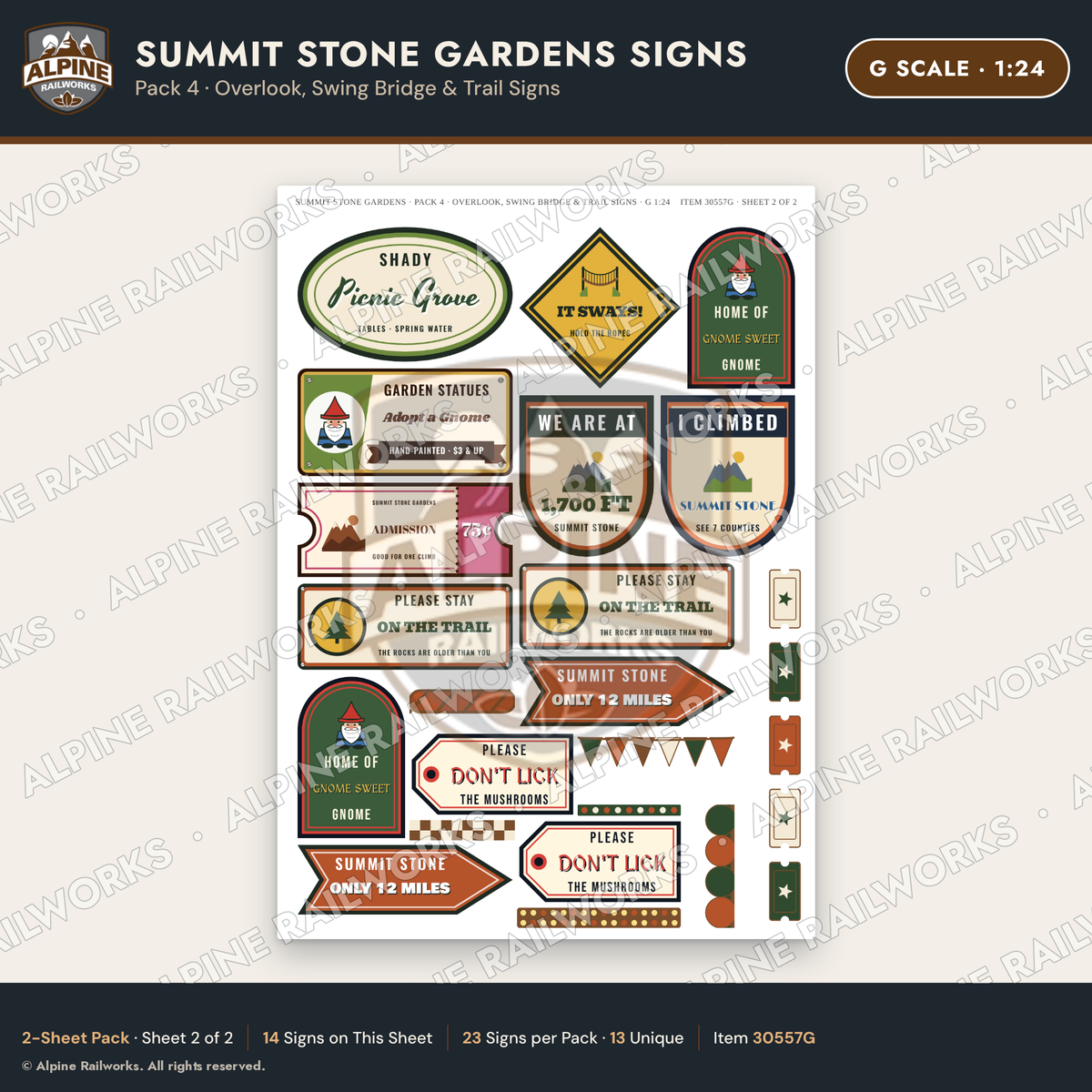 Alpine Railworks 30557G G Scale Roadside Signs - Rock Garden