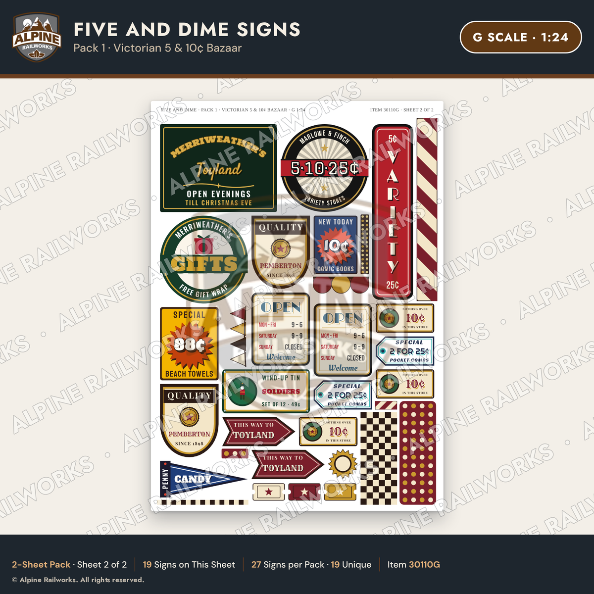 Alpine Railworks 30110G G Scale Five and Dime Signs - Victorian 5