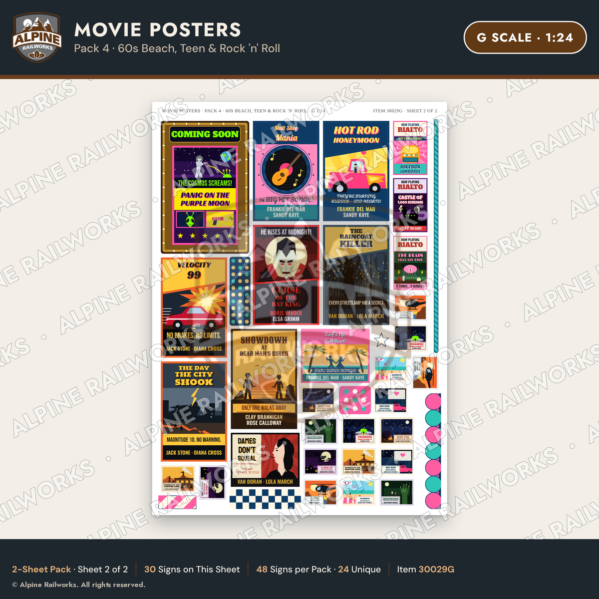 Alpine Railworks 30029G G Scale Movie Posters - 60s Beach & Teen