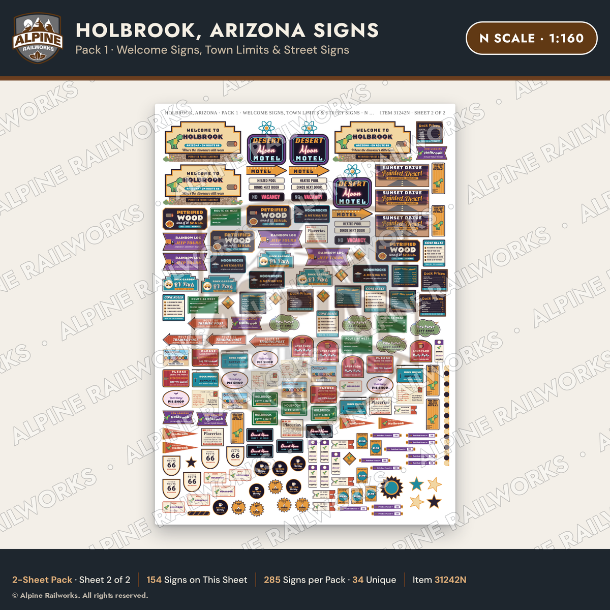 Alpine Railworks 31242N N Scale Holbrook AZ Signs - Welcome Signs