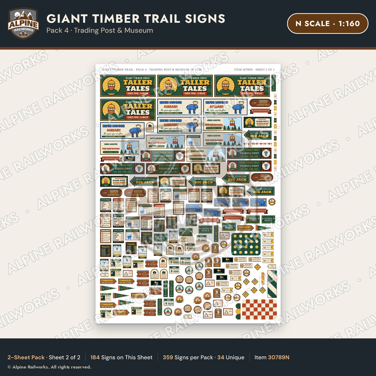 Alpine Railworks 30789N N Scale Roadside Signs - Lumberjack Redwoods