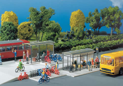 Faller 272543 N Scale Modern Bus Stop Shelter & Bike Racks Kit